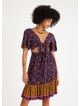 Border Hem Detail Tie Front Purple Floral Summer Dress